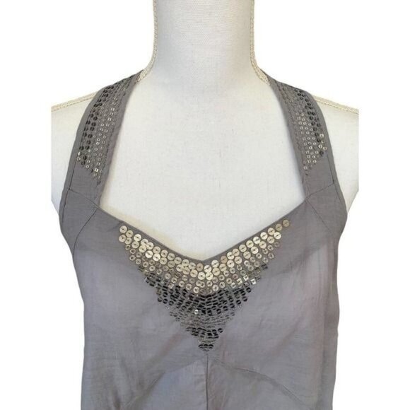American Eagle Outfitters Womens Top Sz Small Halter V-Neck Sequin Sheer Gray - Picture 2 of 12